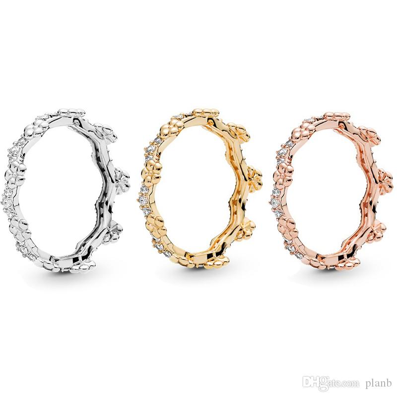 

NEW Flower Crown Ring 18K gold Rose gold plated rings Original Box for Pandora 925 Sterling Silver Women Mens Wedding Jewelry RING Sets, Slivery;golden