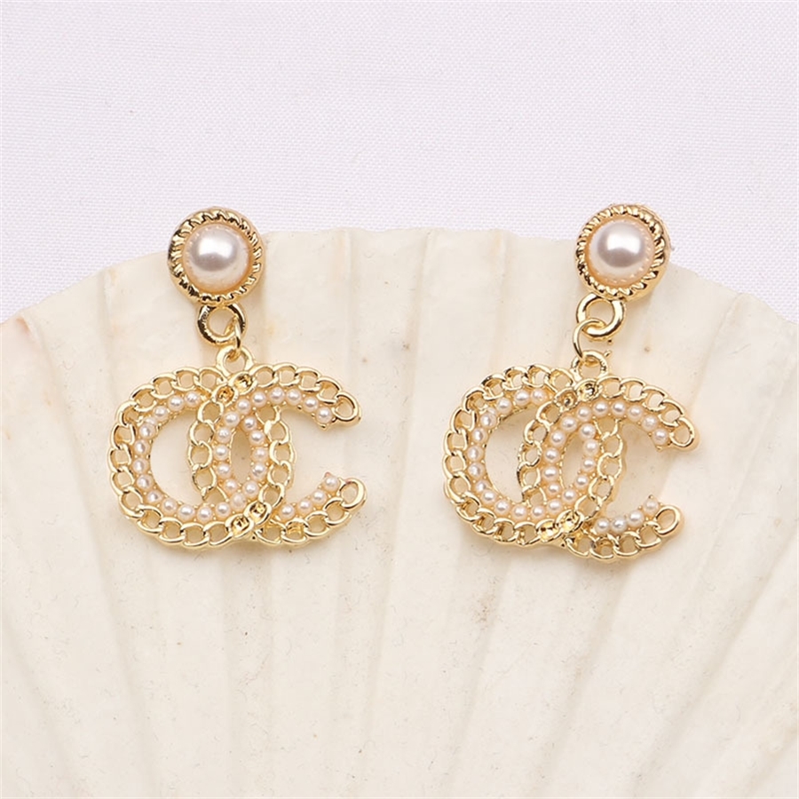 

Hanchao pearl chain small fragrance double-C pendant temperament personality cool new style celebrity fashion ear jewelry girlvHAQ4h, Golden;silver