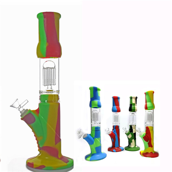 

Portable silicone water pipe Three-layer filtration 14mm beaker bongs 14.5inch dab rig hookah water pipe with 14mm downstem bowl