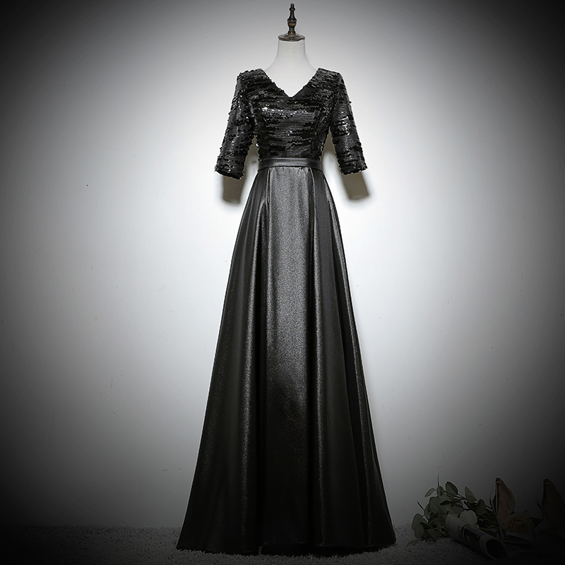 

Dinner Party Host Women Black V-neck Backless Costume Dress Banquet Evening Prom Sequin Gown Vestido S-xxl Ynap