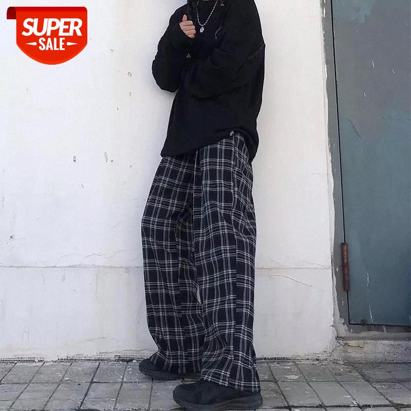 

2020 New Ins Retro High Waist Hip Plaid Striped Trousers Loose Casual Streetwear Wide Leg Pants Unisex Autumn Spring Pantalones #3o2x, Black;white