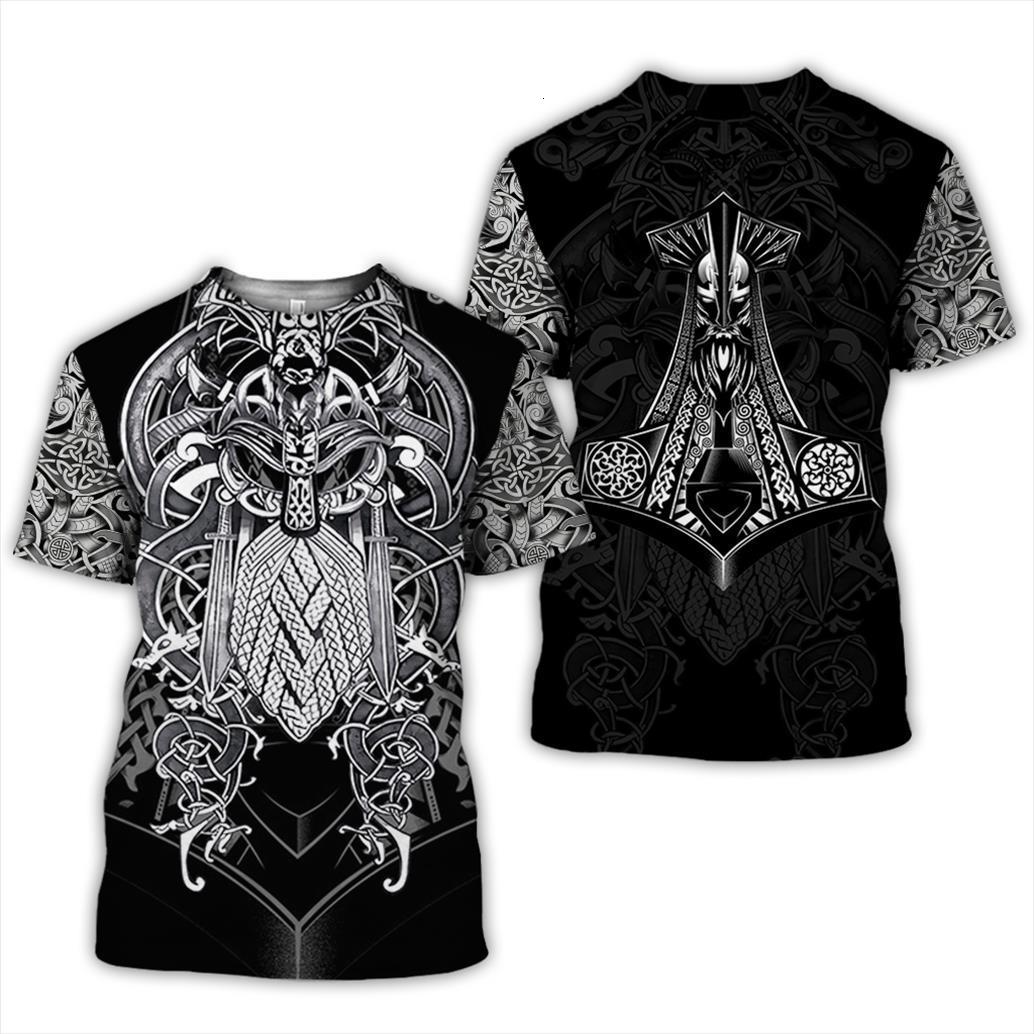 

summer fashion viking tattoo men t shirt short sleeve vikings odin 3d printed funny shirts harajuku casual street, White;black