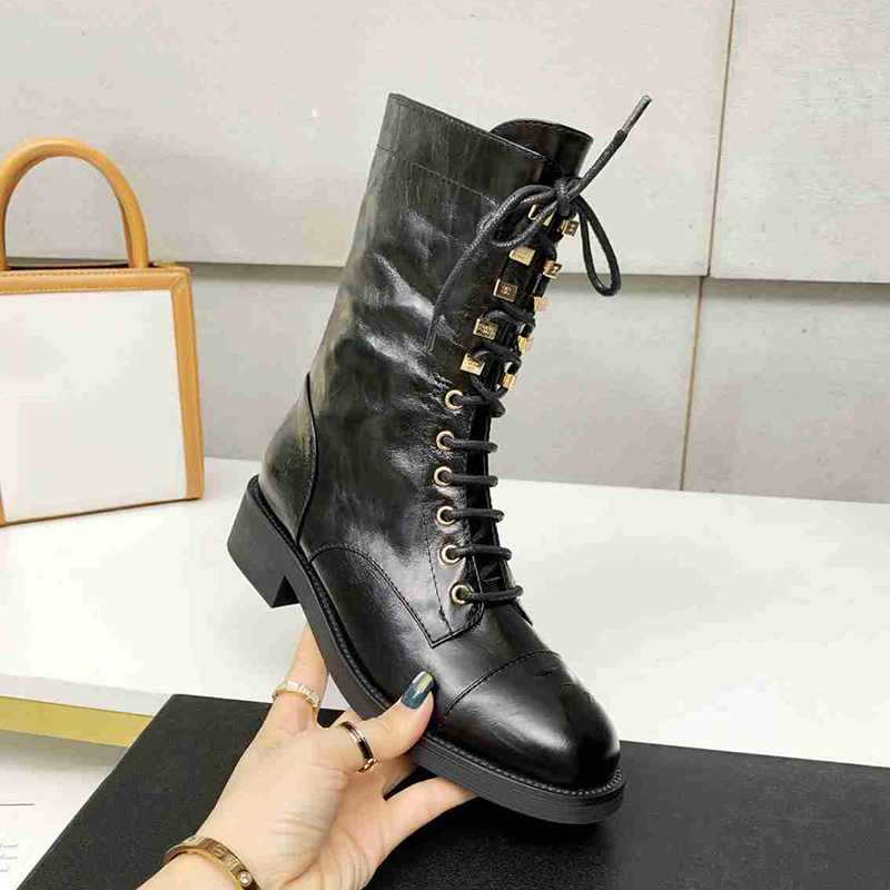 Winter Femmes Martin Demi-bottes Noir Real Cuir Sude Lace-up Sexy Side Zipper 3cm 5cm Talons Chaussures de démarrage à la mode avec boîte