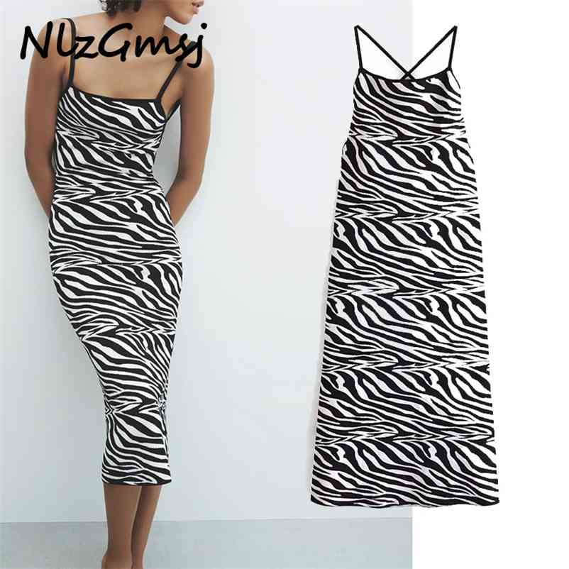 

Dres Zebra Stripes Knitted Slip Summer Backless Sexy Long es Woman Slim Vintage Party 03 210628, As picture