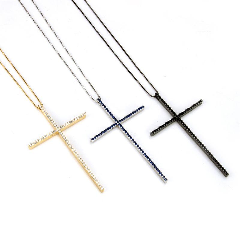 

Pendant Necklaces Religious Zircon Large Cross For Women Men Gold Silver Color Clavicle Chains Geometric Necklace Unisex Jewelry