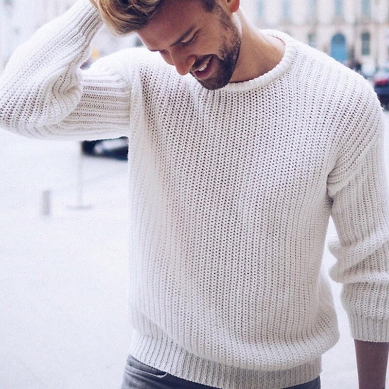 Pull à manches longues à manches longues de couleur massif pour hommes Cardigans rondes Numéro Blanc Black Grey L70K #