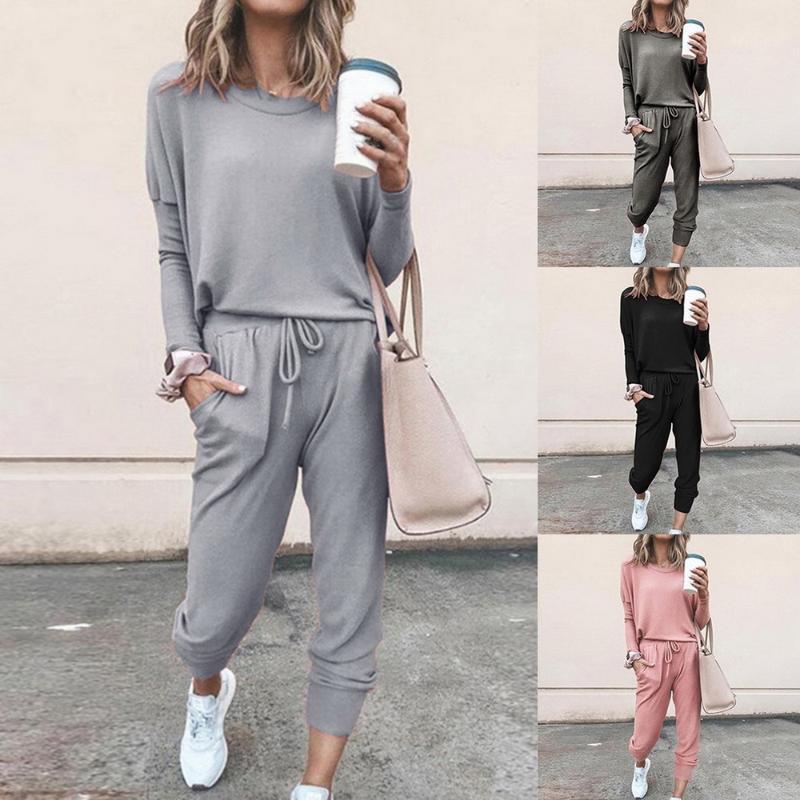 

Running Sets Women Trasuits Sweatsuits Set 2021 Outfits Soft Loose Long Sleeve Workout Sports Suit 2pieces, Black;blue