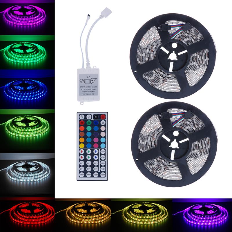 

10M SMD RGB 2X5M 600LEDs LED Light Strip 44 Key IR Remote Controller