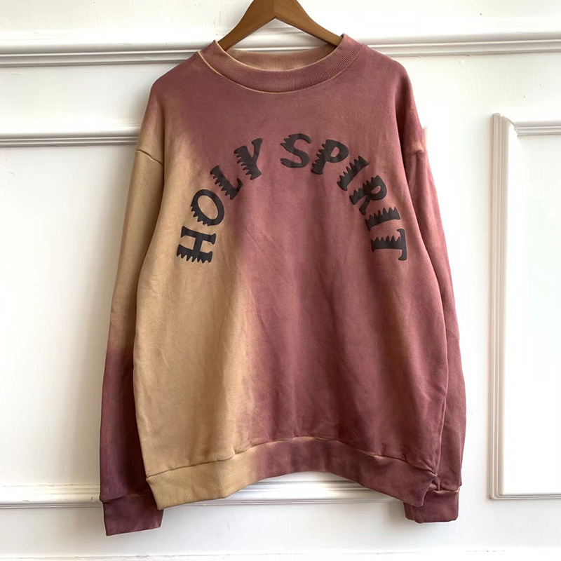 

2021 New Kanye Esprito Santo Sundy Servio Gravata Tintura Moletom Masculino e Feminino Em Torno Do Pescoo Streetwear Oversize Hoodies Hip Ho, Beige