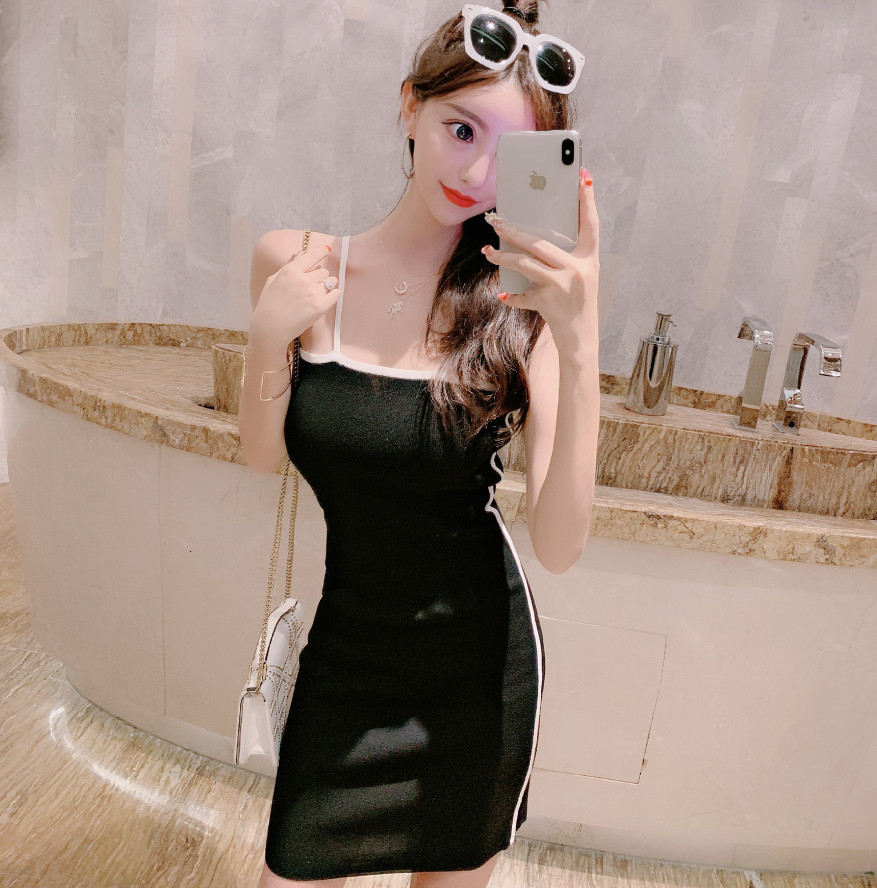 

2021 New Sexy Kpop Suspend Women's Summer Black Ny Slash Neck Crocheted Korean Schoolgirl Clothes Y577, Got it