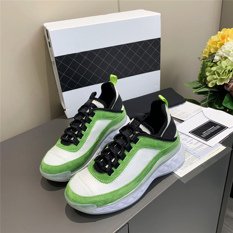 

2021 Hot Shoes Splicing White Calfskin Suede Gray Air Casual Shoes Men Women Round Toe Trainer Suede Platform Vintage Leather Sneakers 35-45, Black