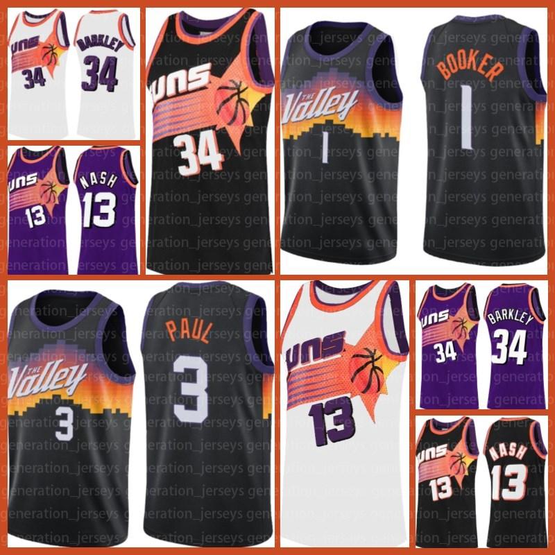

Men's Devin 1 Booker Phoenix Suns jersey Charles 34 Barkley Steve 13 Nash Chris 3 Paul DeAndre 22 Ayton basketball Josh, Black;red