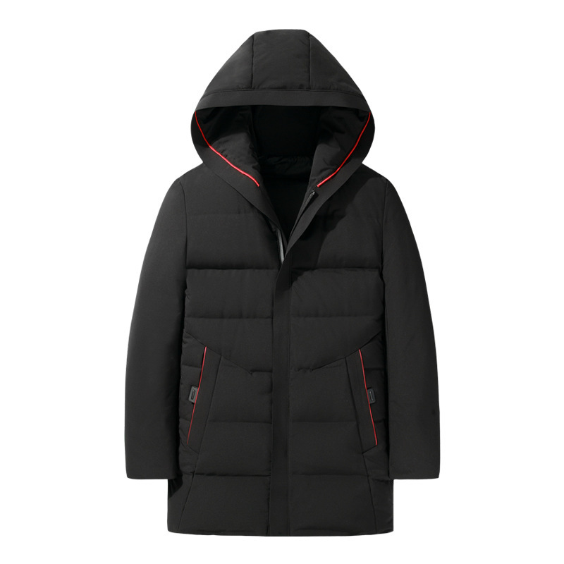 

down jacket 2021 men's medium and long white duck winter thickened warm coat hooded, Black