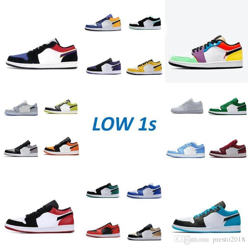 

Newest low 1s Boots University Blue UNC men Basketball Shoes cactus black royal reverse bred light smoke grey mens women sneakers