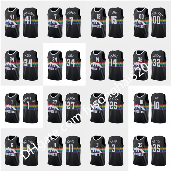 

2021 Print Men's Women kids College Black Nikola 27 Jokic Bol Bol Jamal Murray Zeke Nnaji City basketball Jersey New Uniform, Black;red