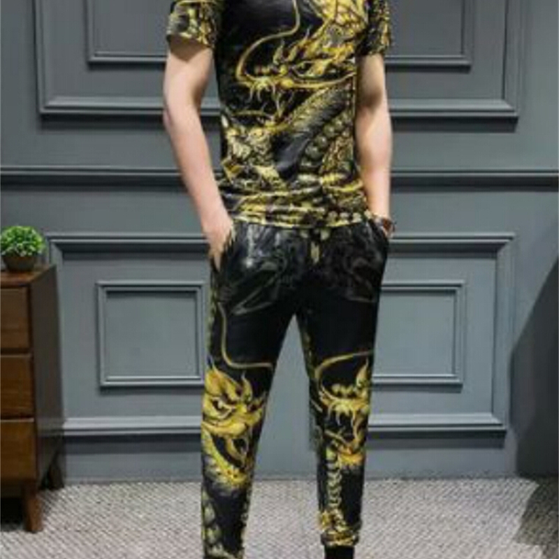 

2021 New China Dragon Short Sleeve Summer Garment Hot Sale Brand Handsome Track Suit Male U87e, Black