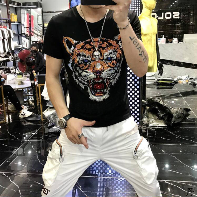 

2021 New Diamond Stone Male Fashion Brand Tshirts T-shirts Excellent Quality Hot Drill-shirt Men's T-shirt Streetwear t Vaa2, Display