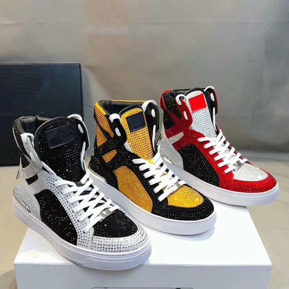 

The highest quality men's shoes pp mixed color high-cut lace-up Style3 Race Runner plein casual sneakers shoes mkj0001