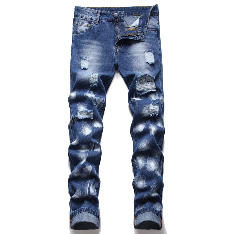 

Men's Slim Fit Beggar Jeans Fashion Straight Leg Distressed Destroyed Biker Casual Denim Pants Big Size Motocycle Hip Hop Trousers For Male BY206, 211