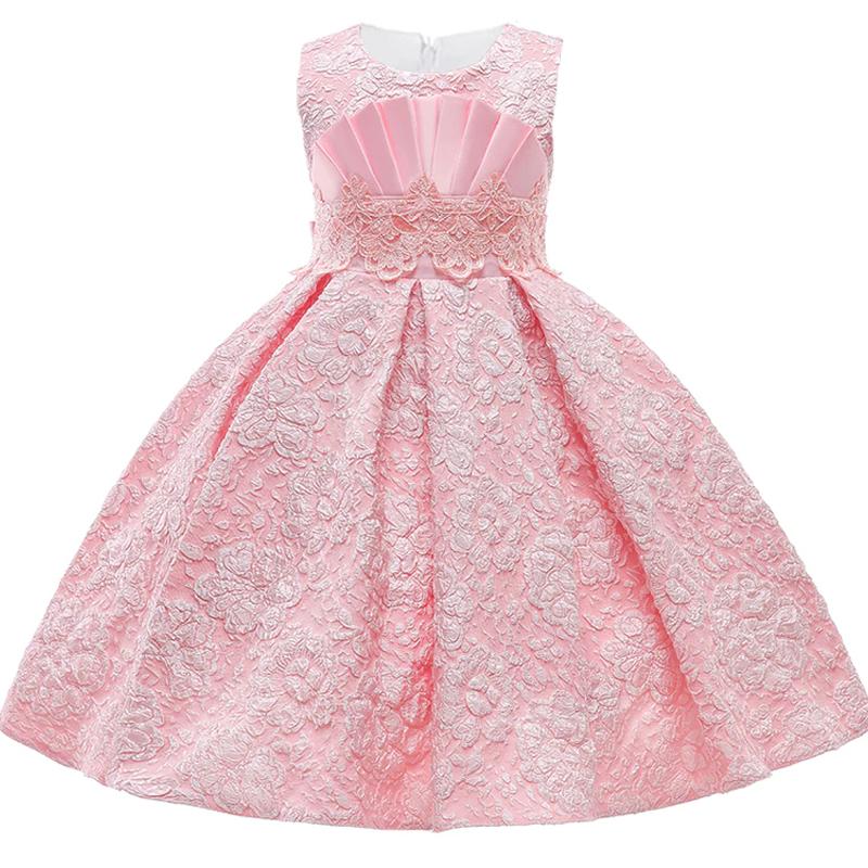

Girl's Dresses 2022 Flower Embossed Princess Dress For Girl Clothing Costume Wedding Party Elegant Prom Children Kids Clothes 8 10 Y, Red;yellow