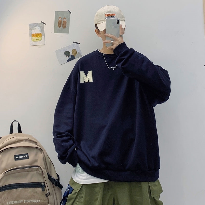 

2021 New Autumn Men's Solid Color Coats Letter Printing Pullover Four Colors Hoodies Cotton Clothes Casual Sweatshirts Size M-2xl G4d9, Navy