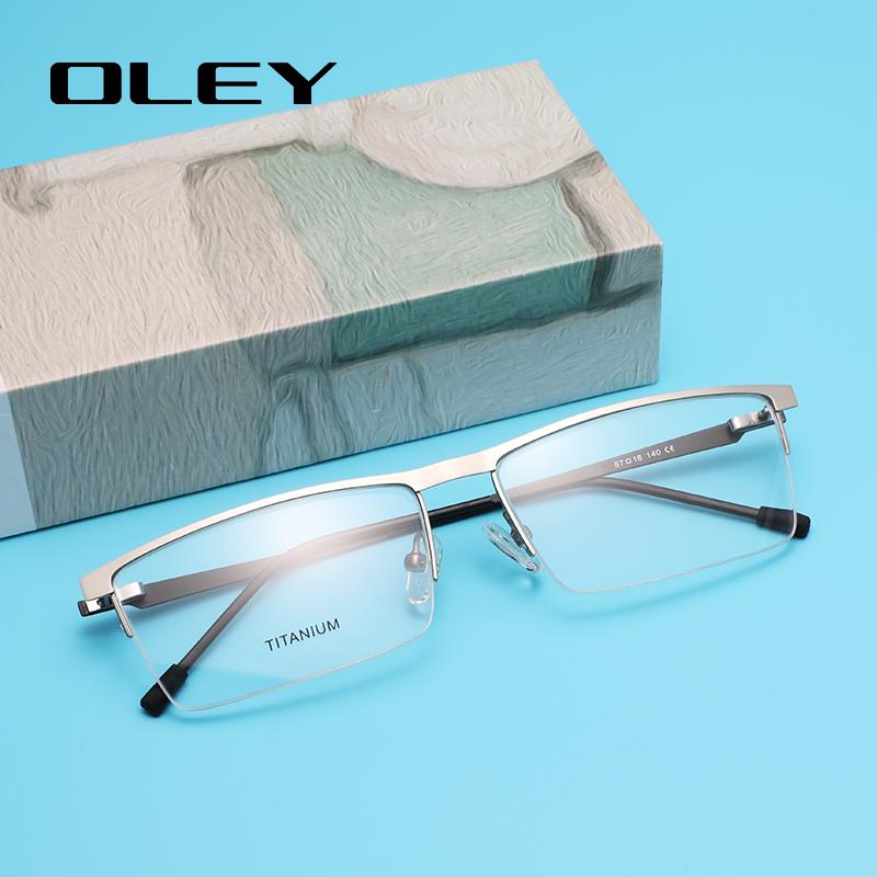 

Fashion Sunglasses Frames OLEY DESIGN Men Titanium Glasses Frame Ultralight Square Eye Myopia Prescription Eyeglasses Male Half Optical