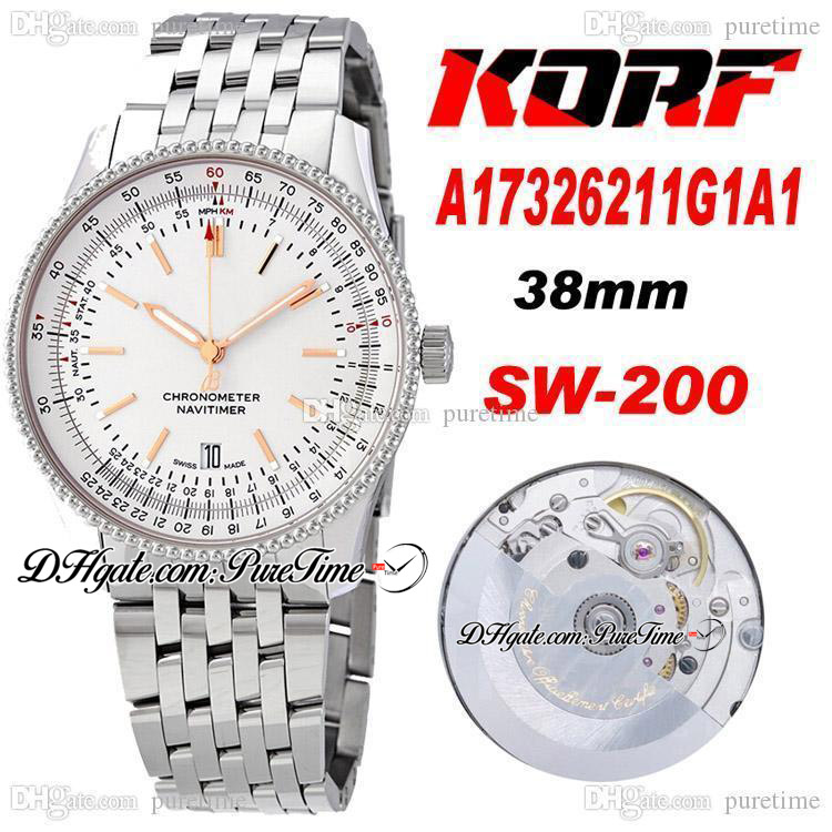 

KORF A17326211G1A1 Swiss SW200 Automatic Unisex Mens Womens Watch 38mm White Inner Dial Stainless Steel Bracelet Super Edition (Free Leather Strap) 2021 Puretime, Original box a styles