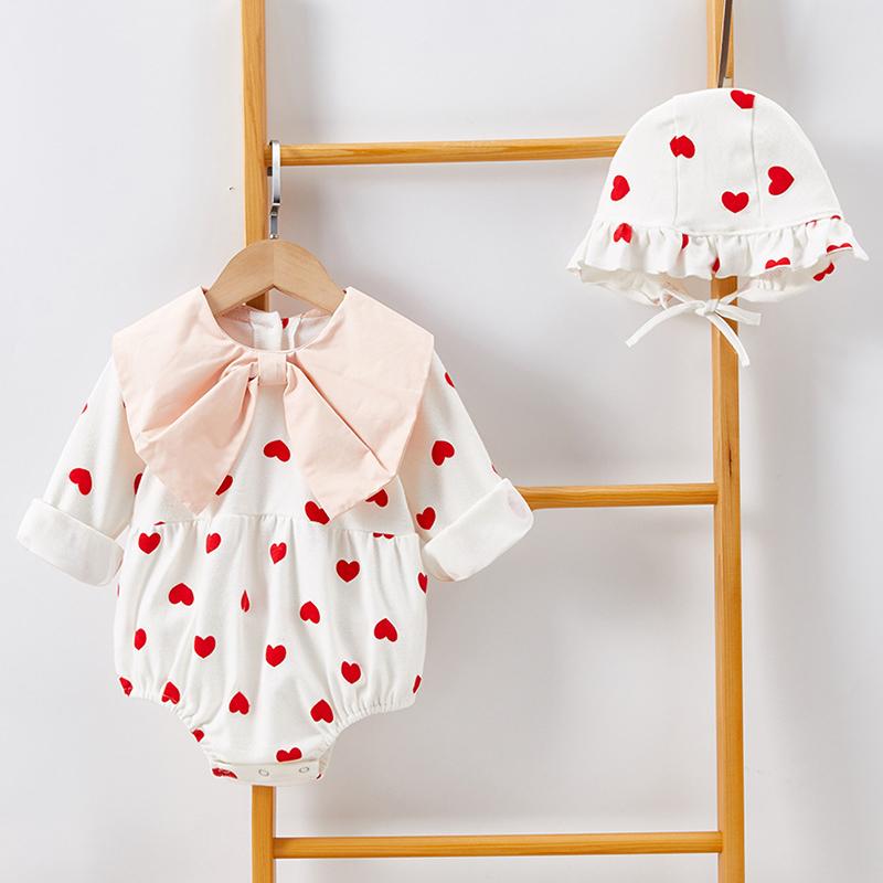 

Jumpsuits 0-2Yrs Baby Girl Rompers Loving Heart Bowknot Long Sleeves And Hat Born Clothes, Gz69 khaki