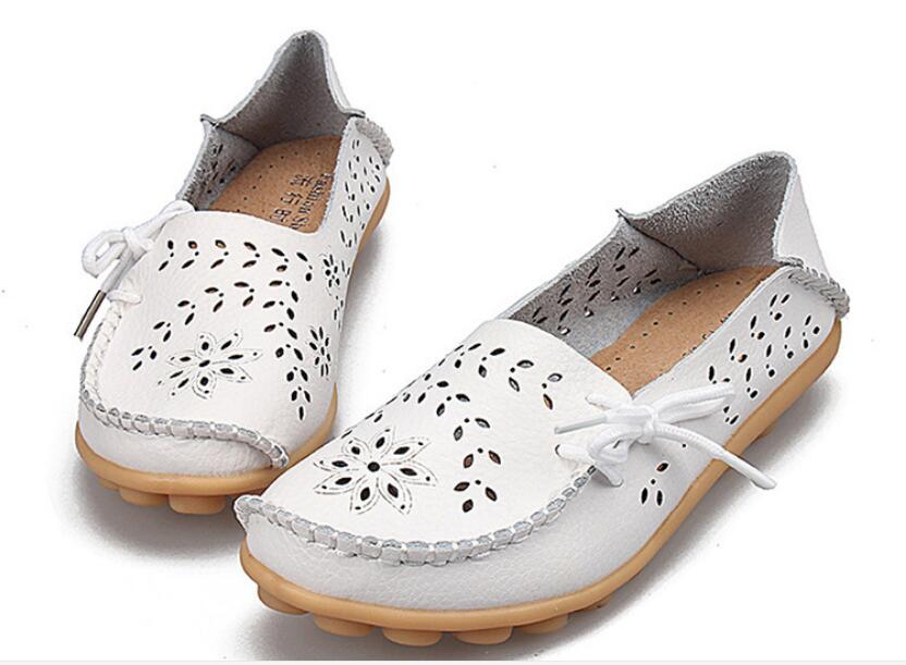 

2021 fashionable and comfortable cowhide hollow shoes large size 35-44 casual shoes mother flat pregnant women shoes, White