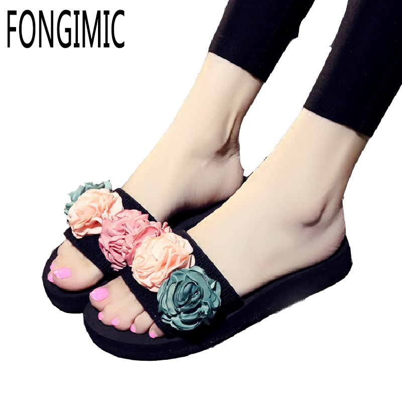 

Summer Women Slippers Bohemia Style Floral Sho Comfortable Soft Good Quality Cool Beach Vacation Elastic Band, Black