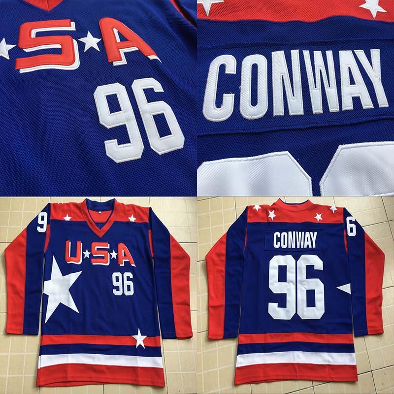 

96 Charlie Conway Jersey 2017 Team USA Mighty Ducks Movie Ice Hockey Jersey All Stitched And Embroidery, Black;red