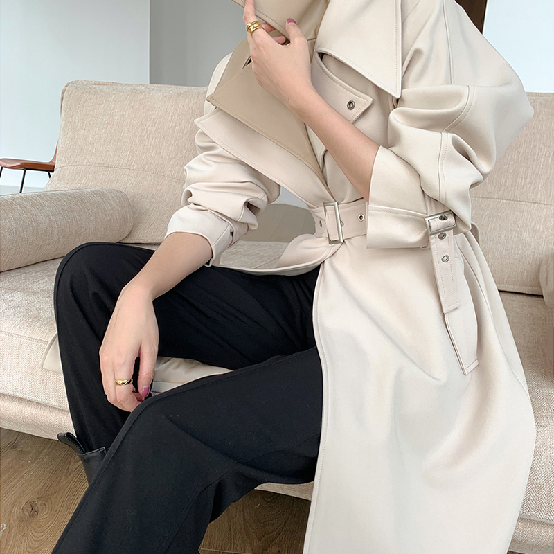

Vintage Midi Long British Style Women Trench Fashion Long Sleeve Turn-Down Collar With Sashes Female Coat Windbreaker 3xl, Ivory