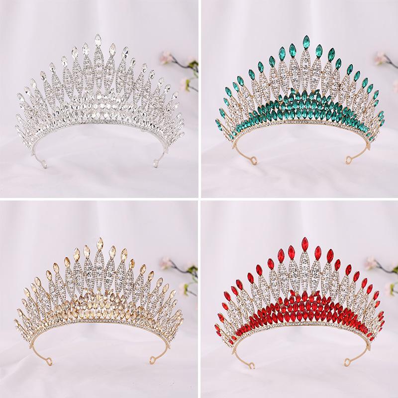 

Queen Red Green Rhinestone Bridal Tiaras And Crowns Women Crystal Baroque Bride Jewelry Pageant Diadem Wedding Hair Accessories