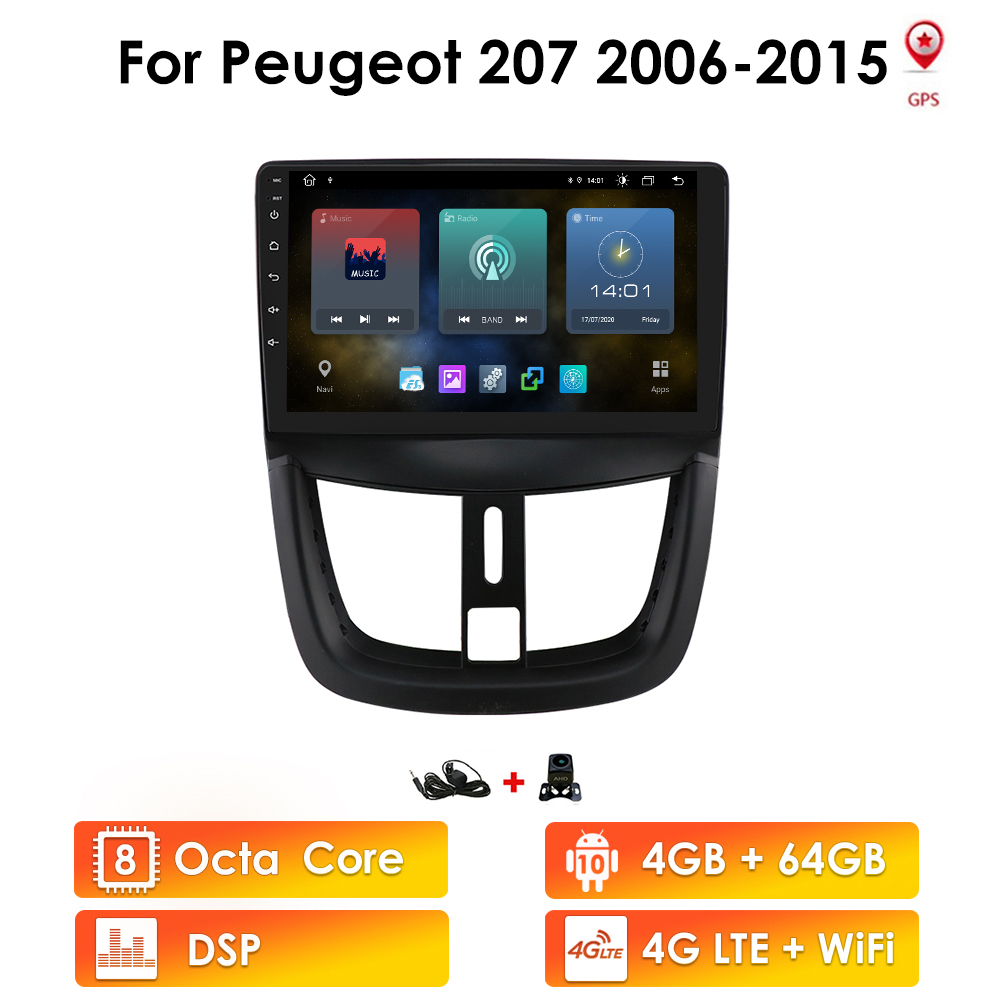 

3G+32G AI Voice Navigation For Peugeot 207 2006 - 2015 car radio 2 din android Auto Multimedia GPS Track Carplay 2din DVD Audio