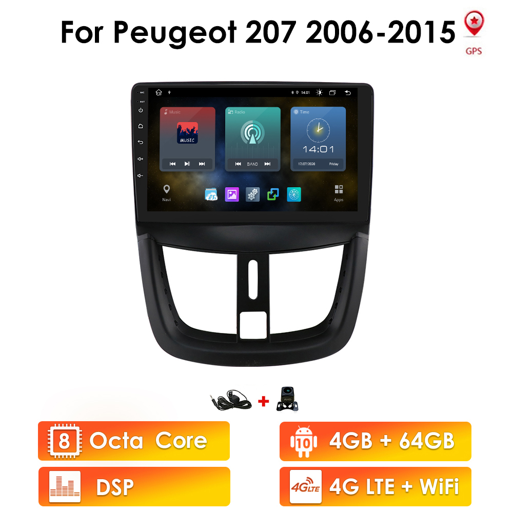

3g+32g ai voice navigation for peugeot 207 2006 - 2015 car radio 2 din android auto multimedia gps track carplay 2din dvd audio