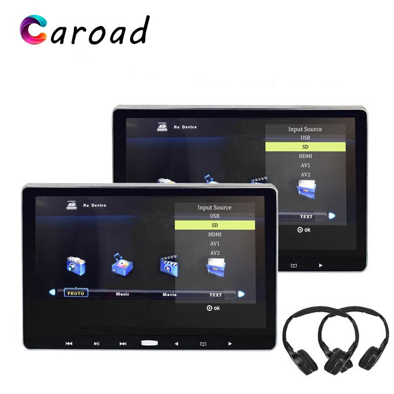 Car Video Caroad 2PCS 11.6 Inch Headrest Monitor MP5 Player Touch Button IPS Screen 1080P Video/USB/SD/IR/FM Transmitter/HDMI/Speaker-image-706437818