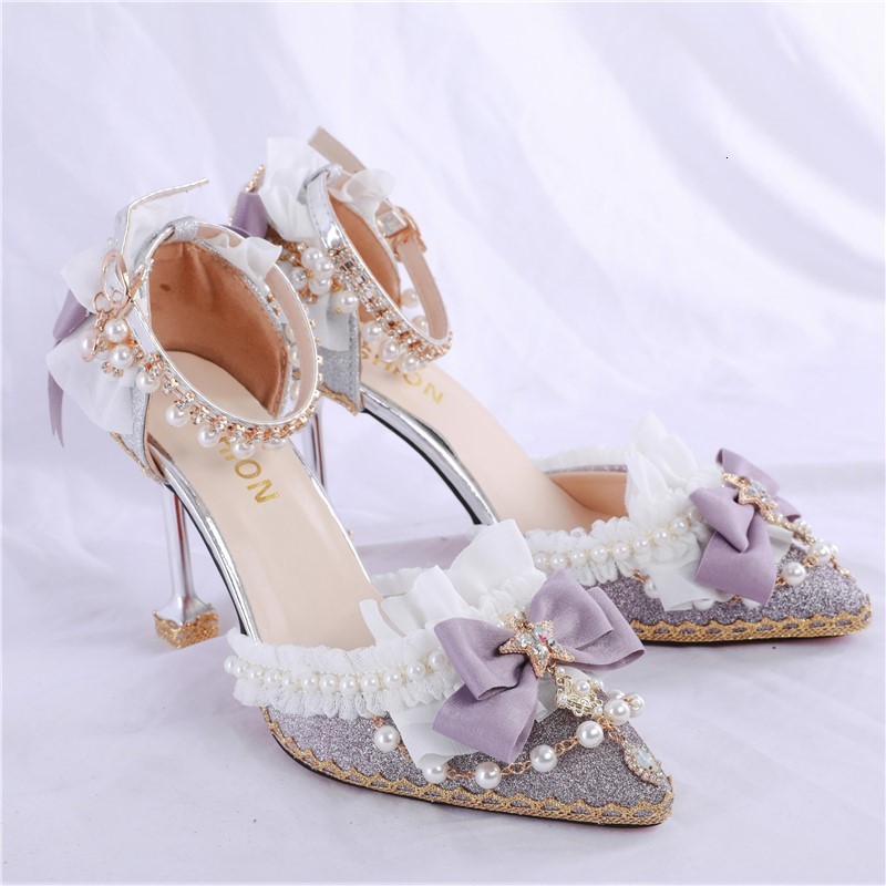 

High Heels Eight Inches Luxury Sweet Woman Lolita Wedding Shoes Diamond Lasso Tea Party Stylish Parties Pointed Ankle Brace Sandals 69as