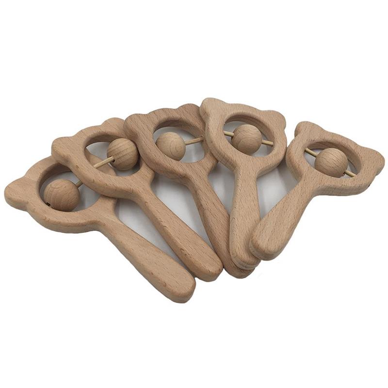 Baby Teether Elm Wooden Bear Rattle Crafts Toy Newborn Molars Baby Health Teething Toys Free Shipping-image-435453802