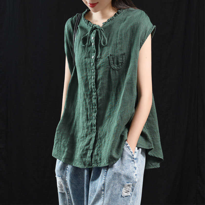 

Women Spring Summer Style Cotton and linen Blouses Shirts Lady Casua Short Sleeve O-Neck Loose Blusas Tops DF3749 210609, White