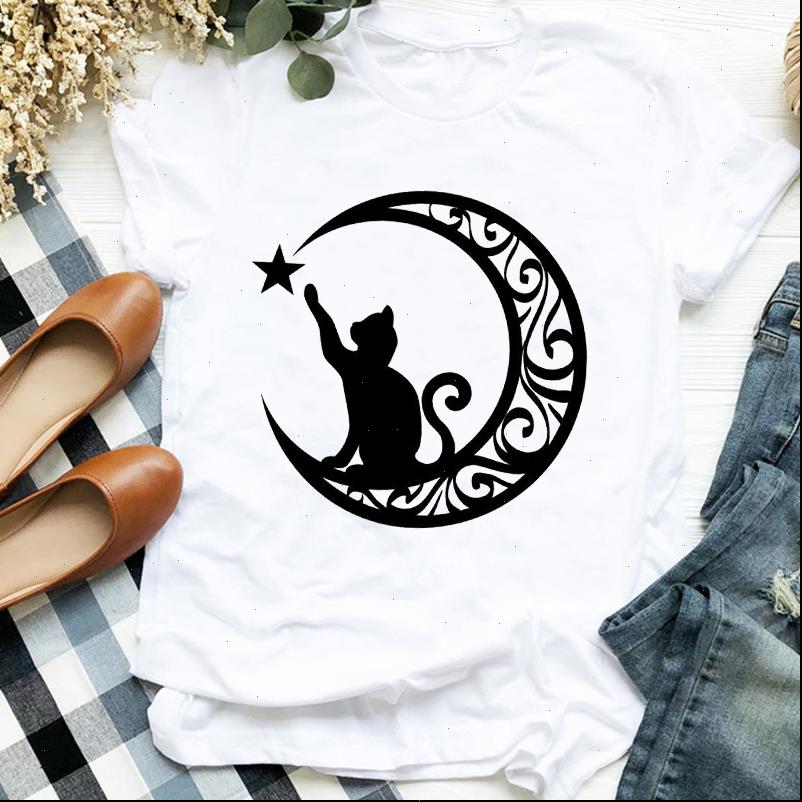 

women t shirt lady cat mujer camisetas geometric cute fashion print tee for womens clothes female graphic, White