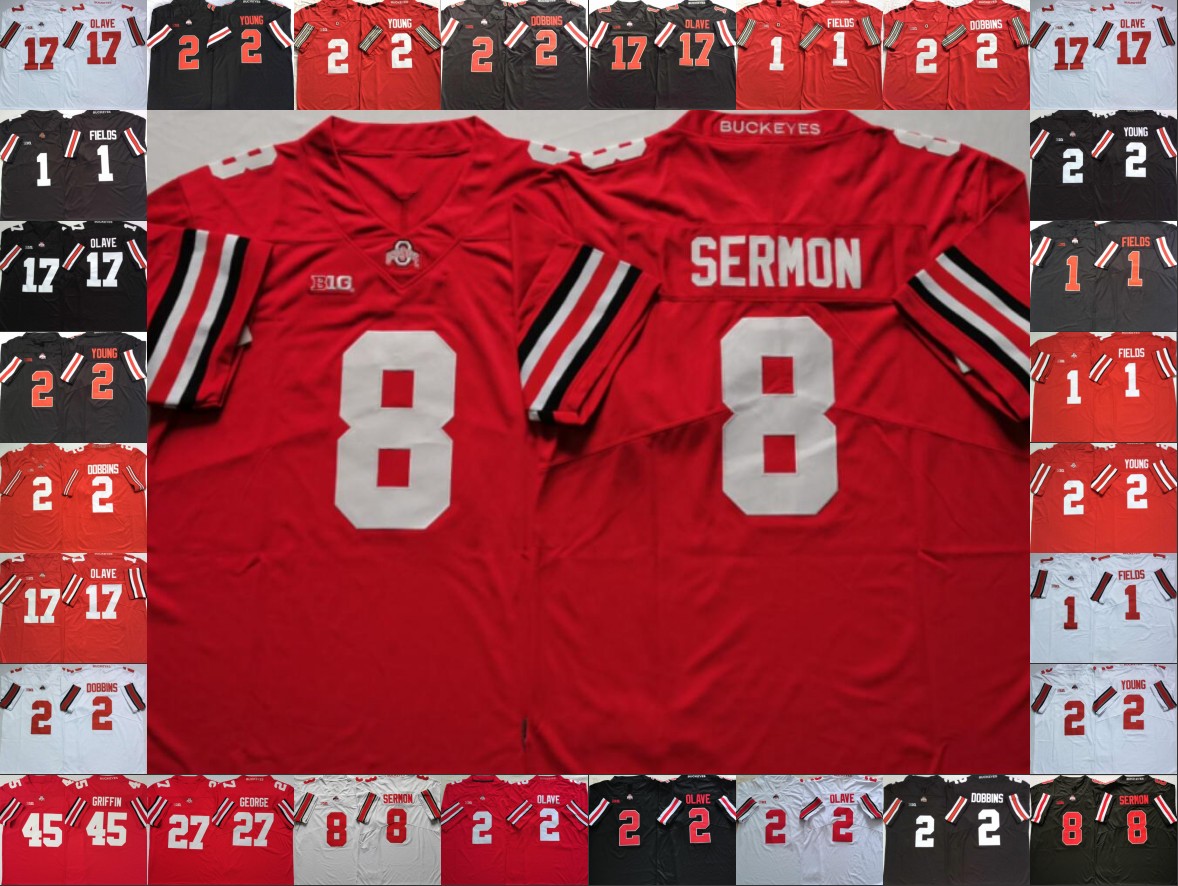 

Ohio State Buckeyes jersey 8 Trey Sermon Justin Fields Chase Young 45 Archie Griffin Master Teague III Chris Olave 150TH stitched Jerseys, White