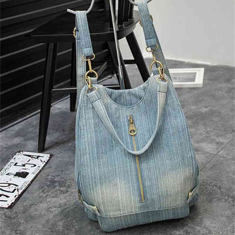 

Washed Denim Women backpack Big Jean multifunctional backpack female shoulder bag Casual Travel Bags Rucksack blue Mochila Bols 210922, Light blue