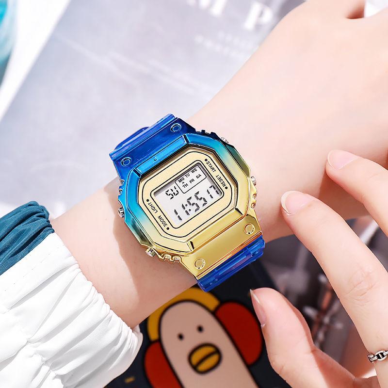 

Wristwatches 2021 Fashion Men Women Watches Colorful Casual Transparent Digital Sport Watch Gift Clock LED Luminous Wristwatch Female, Red