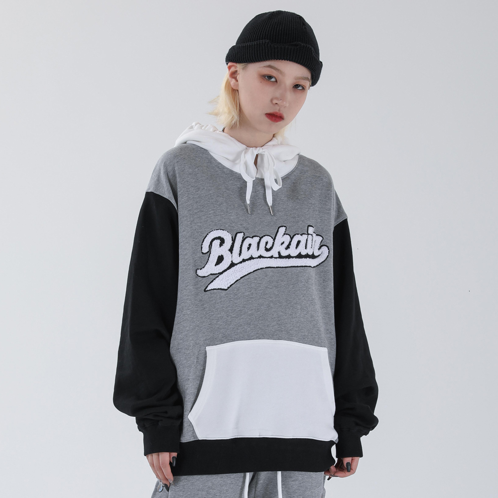 

2021 New Hiphop Letter Embroidery Patchwork Hoodie Color Block Sweatshirts Mens Autumn Oversize 100%cotton Loose Hoodies Tops Aft9, Gray