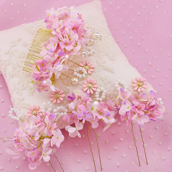 

Headpieces Korean Bride Headdress Head Flower Handmade Pink Flowers Wedding Hair Comb Accessories