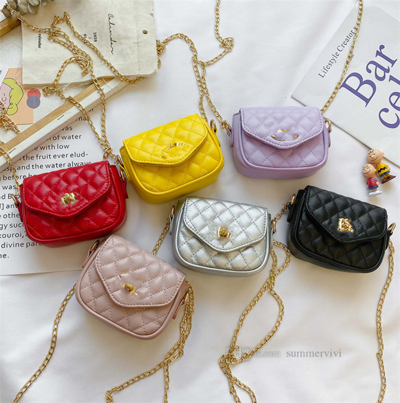 

luxury children handbag lady style kids metal chain princess bags women Diamond lattice one shoulder bag A7910, Yellow