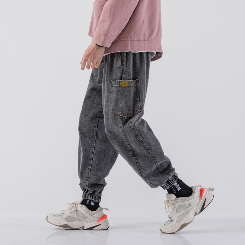 

2021 New Men's Leisure Loose Casual Baggy Homme Haren Pants Cargo Big Pocket Wash Jeans Black/blue Color Biker Denim Trousers 8b67