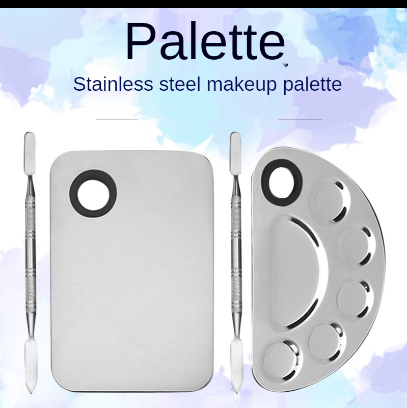 

Stainless Steel Watercolor Paint Palette Tray Mixing Rod Spatula Set for Nail Art School Supplies Oil Painting Makeup Tools