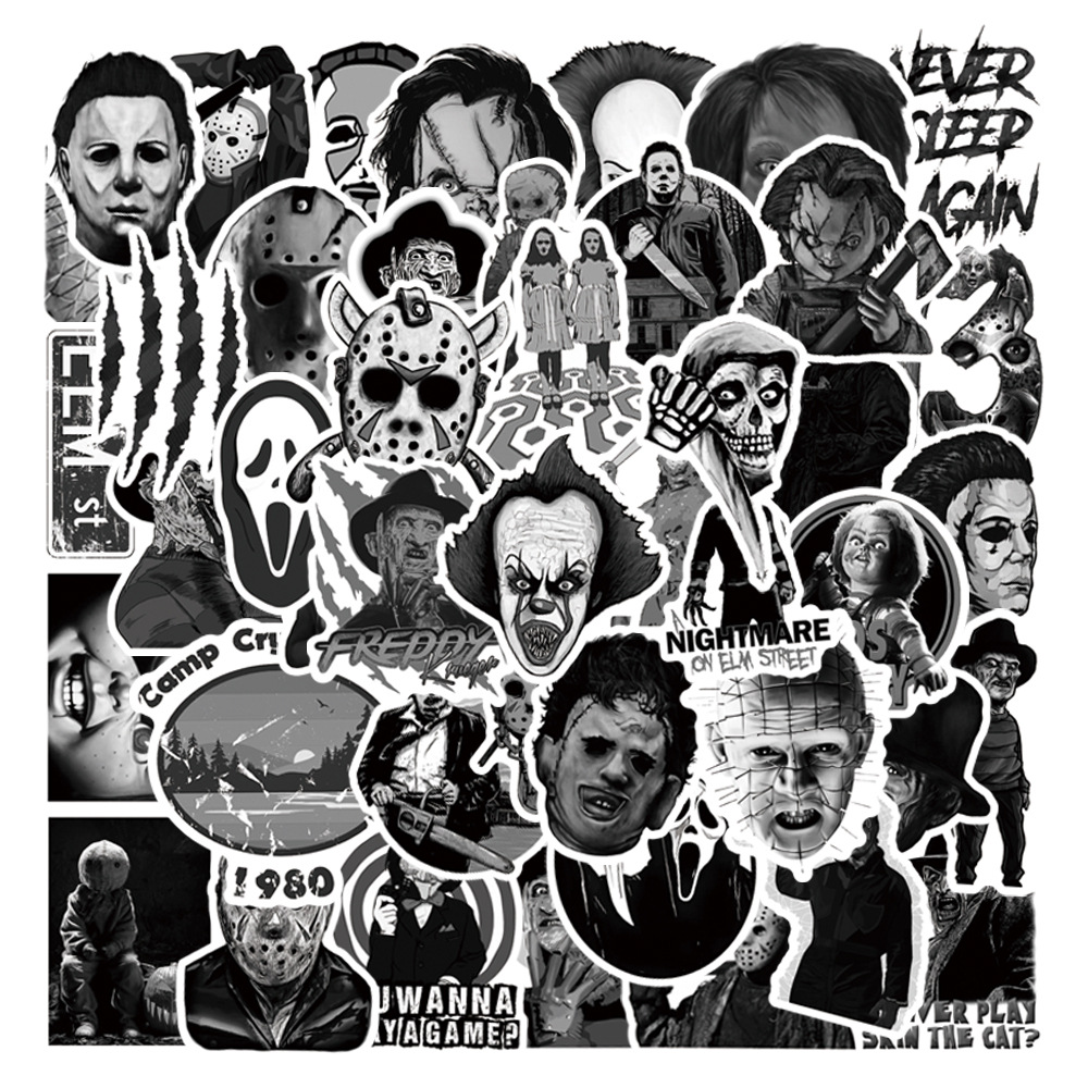 

50pcs/set Scary halloween Small waterproof stickers posters for wall laptop bike waterbottle case sticker