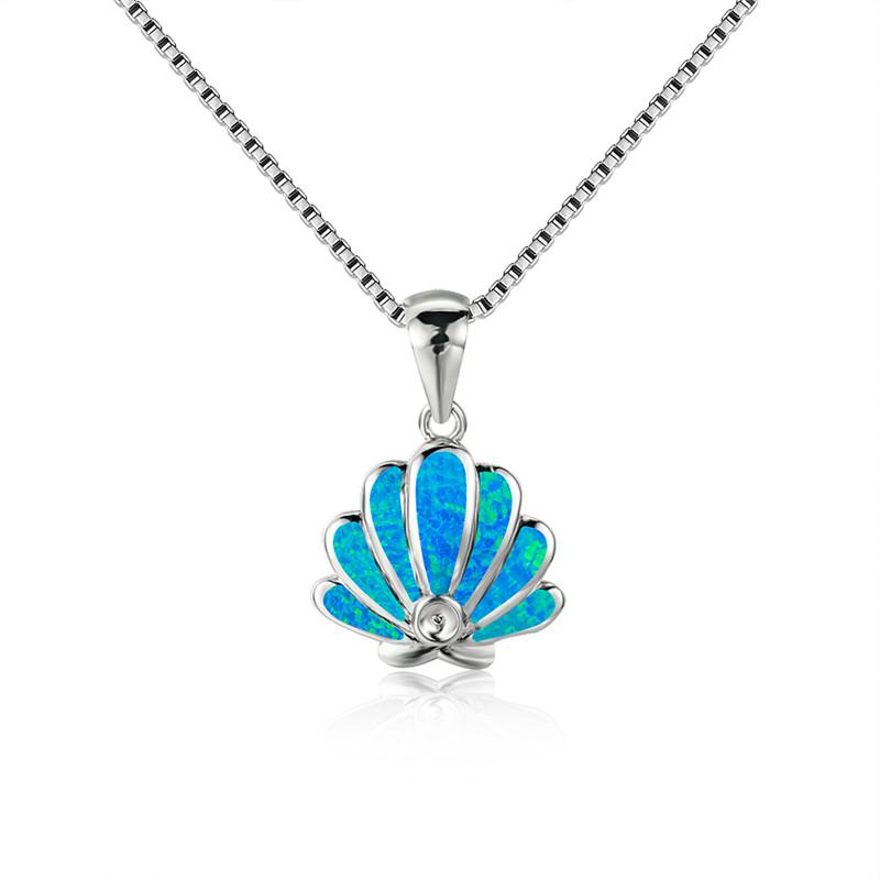 

Pendant Necklaces Cute Female Shell Conch Necklace Boho White Blue Opal For Women Vintage Silver Color Wedding Jewelry